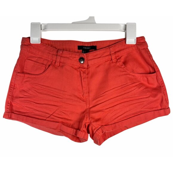 Forever 21 Pants - Forever 21 Womens Y2K Stretchy Mini Shorts Coral Sz S Denim Streetwear